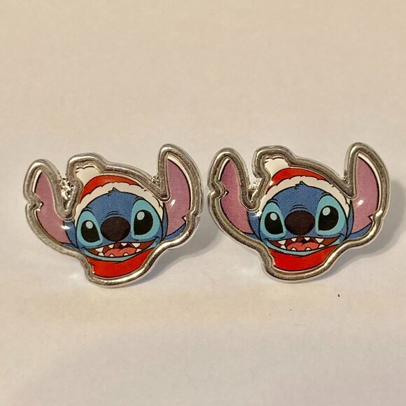 Disney Lilo & Stitch Christmas Earrings Santa Hat Holiday Silver Tone Posts - Picture 3 of 8